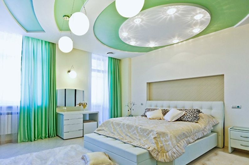 Green suspended ceilings in the bedroom - photo