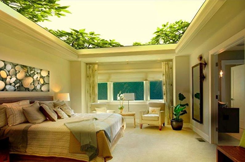 Stretch ceilings in the bedroom - photo