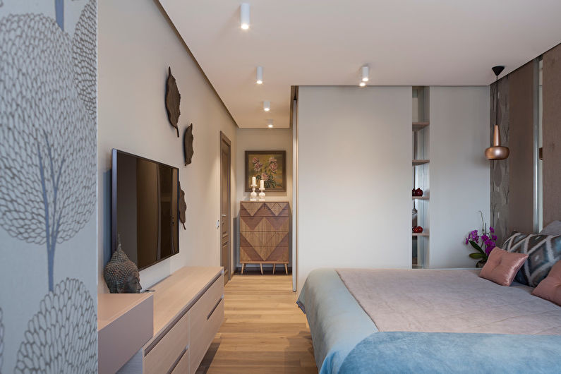 White matte stretch ceiling in the bedroom - photo