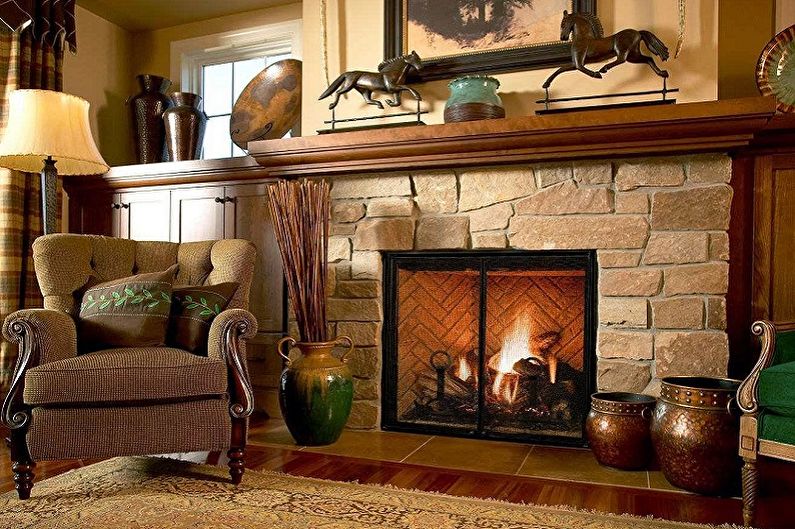 Fireplace in the interior - photo