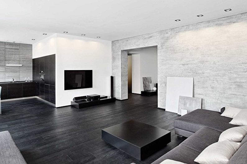 Salon de style high-tech noir et blanc - Design d'intérieur