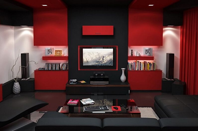 Salon rouge high-tech - Design d'intérieur