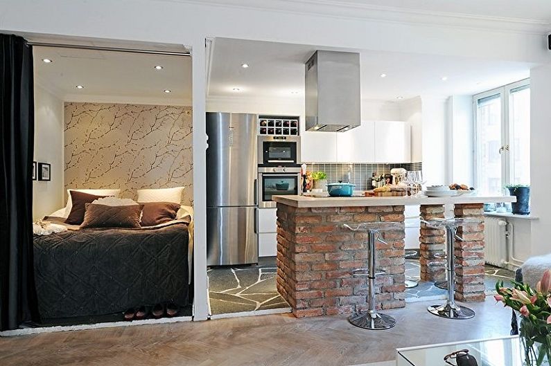 Layout of a studio apartment - Features