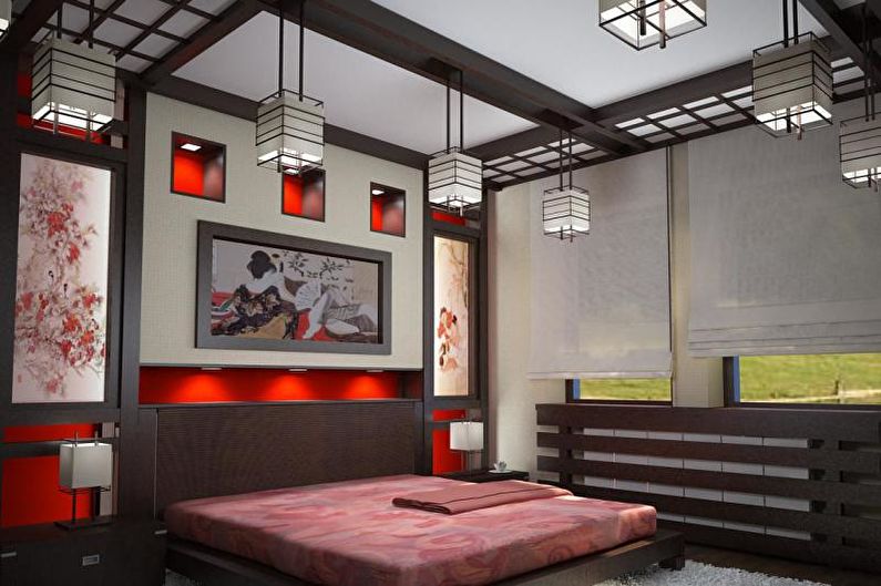 Japanese Style Red Bedroom - Interior Design