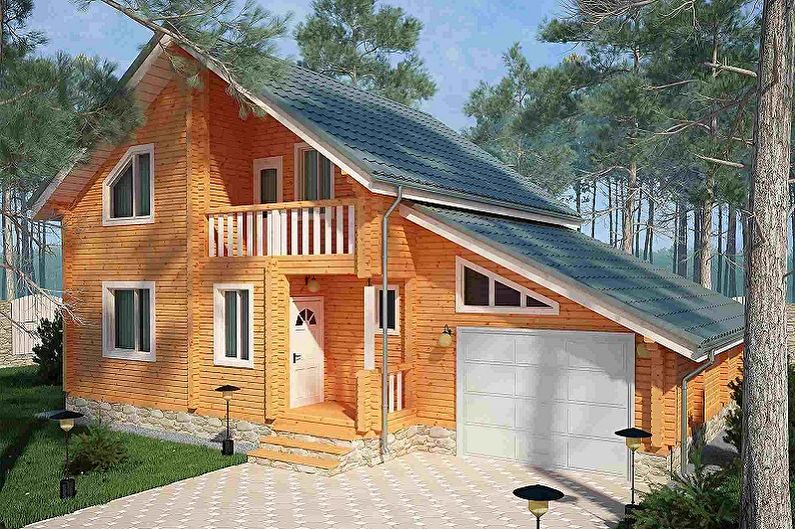 Projects of houses from a bar with a garage
