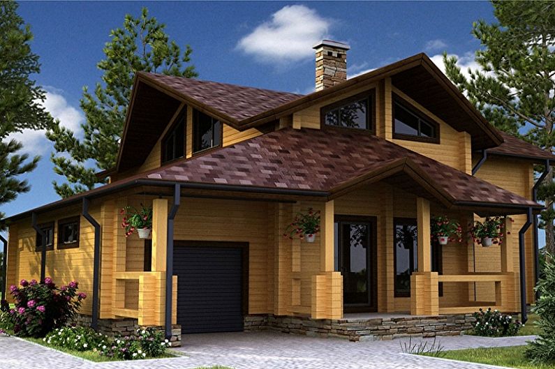 Projects of houses from a bar with a garage