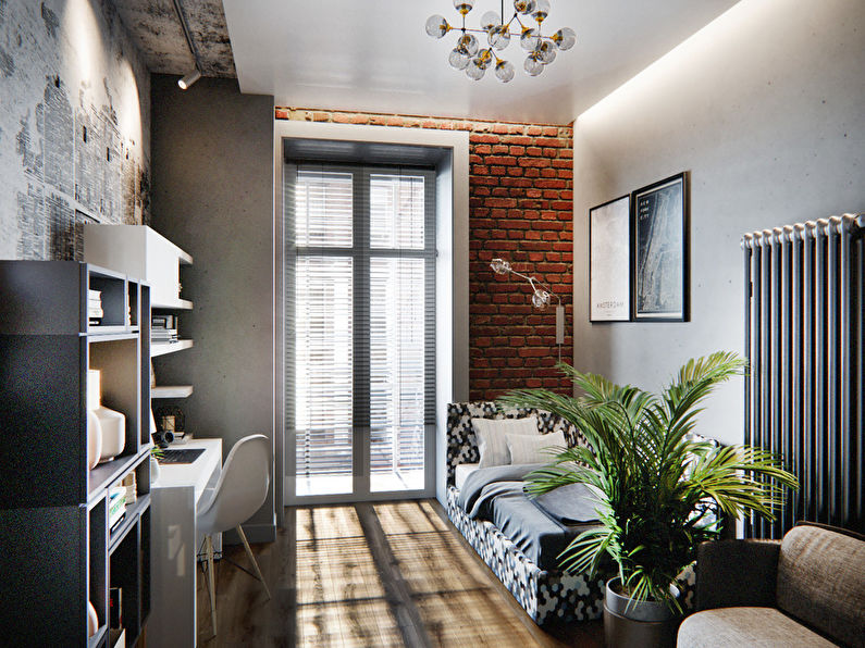 Bedroom for a student student in the loft style