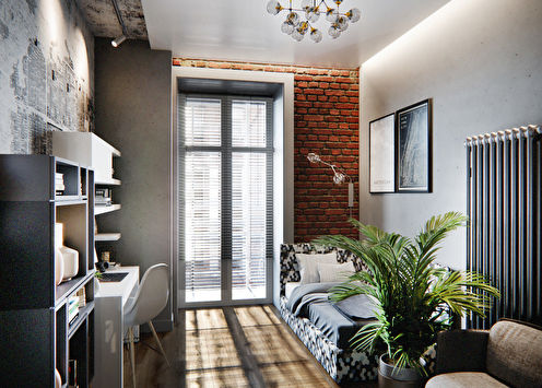 Bedroom for a student student in the loft style
