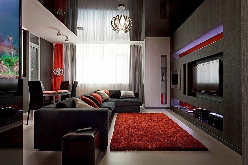 Black stretch ceiling in the living room
