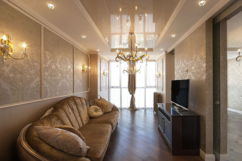 Stretch ceilings in the living room - photo