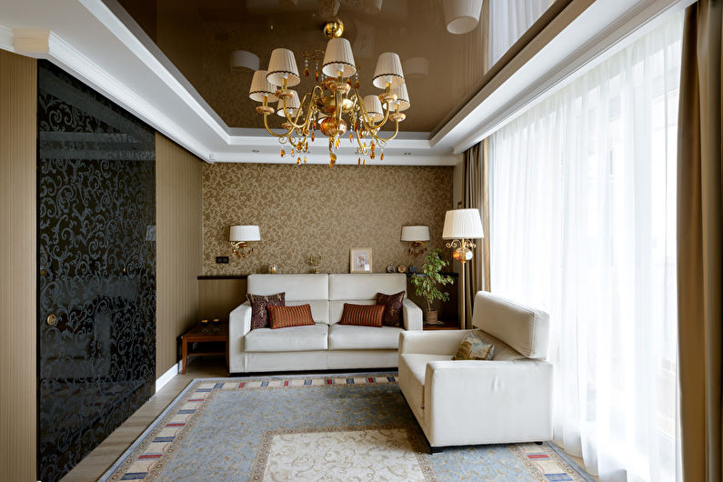 Stretch ceilings in the living room - photo