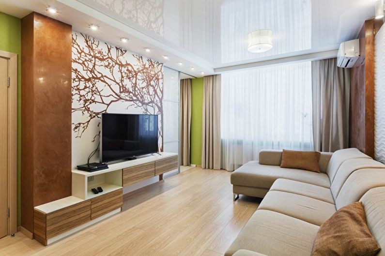 Stretch ceilings in the living room - photo