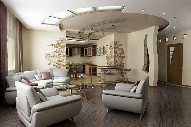 Stretch ceilings in the living room - photo