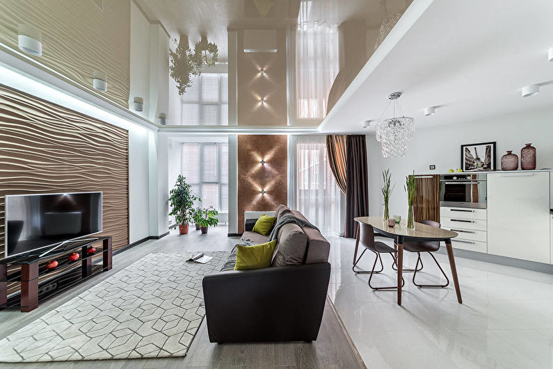 Stretch ceilings in the living room - photo