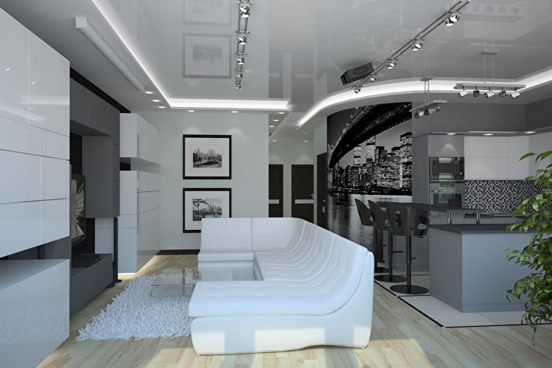Stretch ceilings in the living room - photo