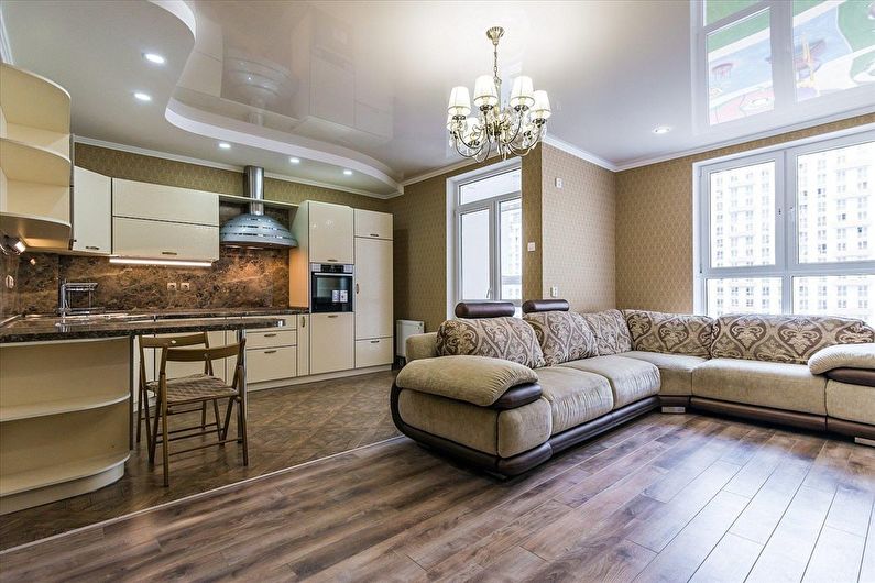 Stretch ceilings in the living room - photo