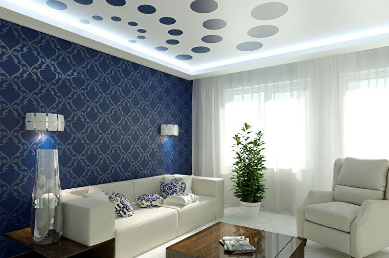 Stretch ceilings in the living room - photo