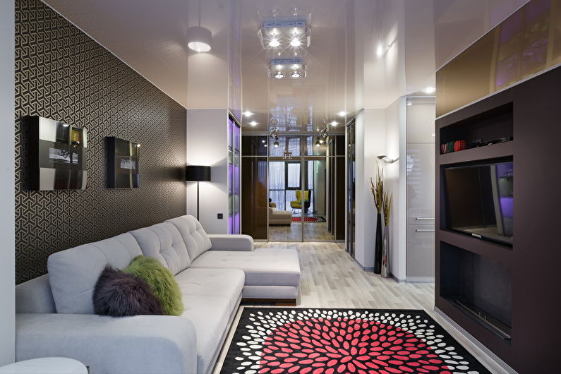 Stretch ceilings in the living room - photo