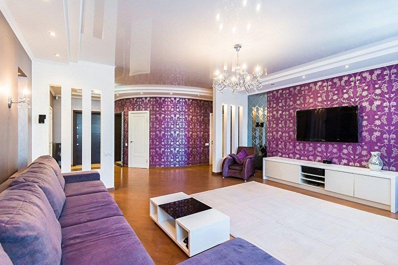 Stretch ceilings in the living room - photo