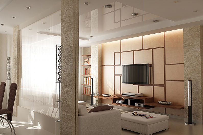 Stretch ceilings in the living room - photo