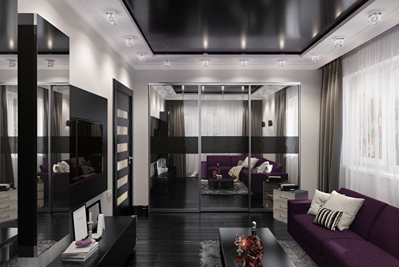 Stretch ceilings in the living room - photo