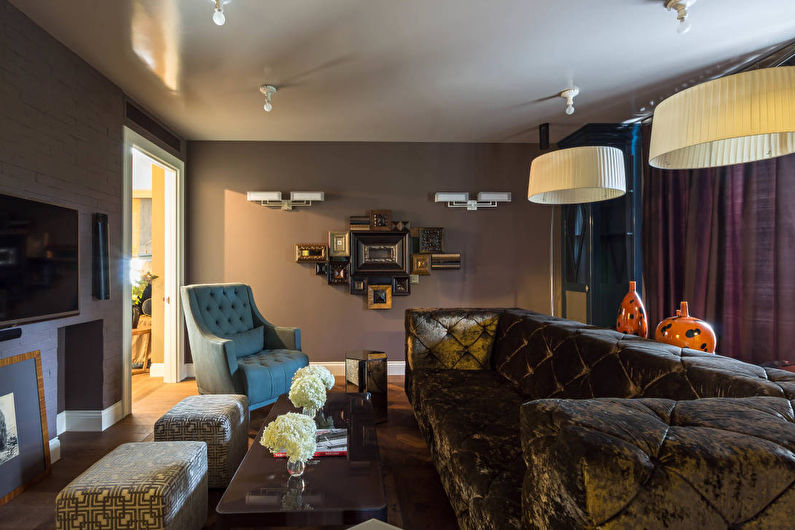 Stretch ceilings in the living room - photo
