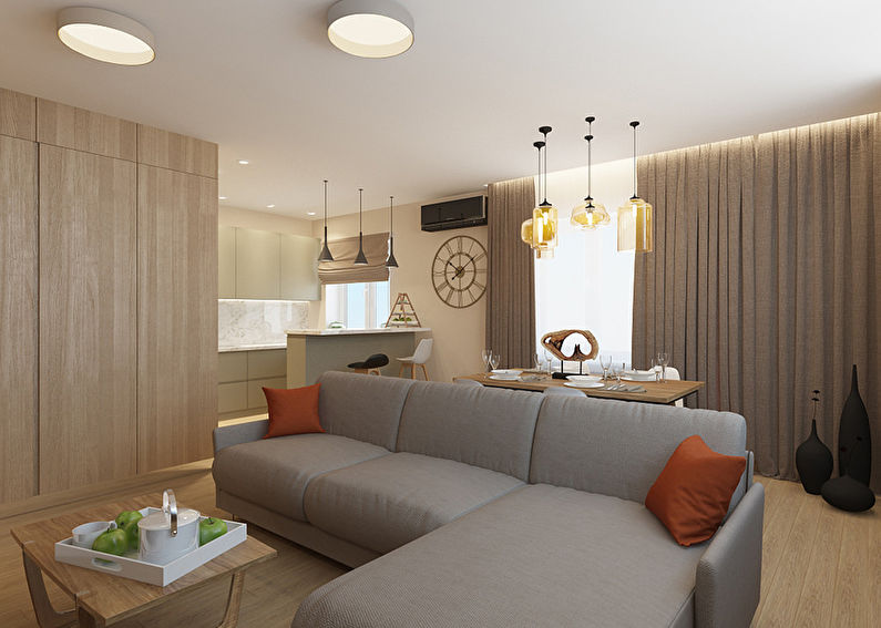 The interior of the kitchen-living room in olive tones - photo 1