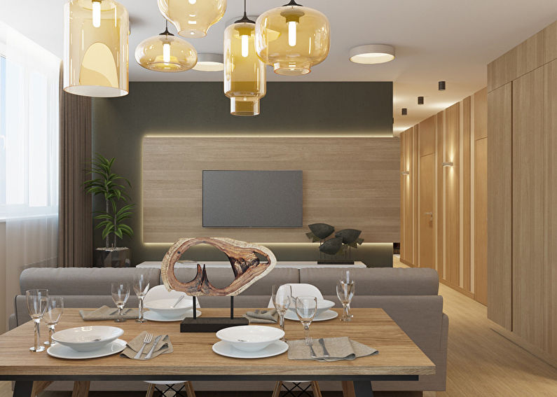 The interior of the kitchen-living room in olive tones - photo 2