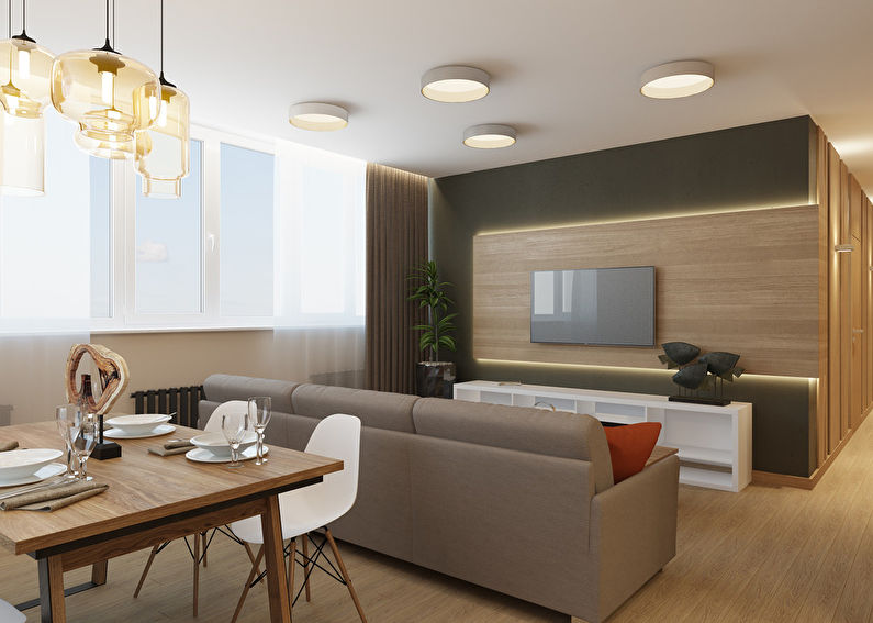 Interior of a kitchen-living room in olive tones - photo 3