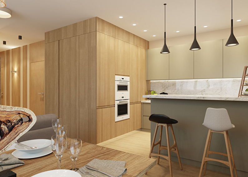 Interior of the kitchen-living room in olive tones - photo 4