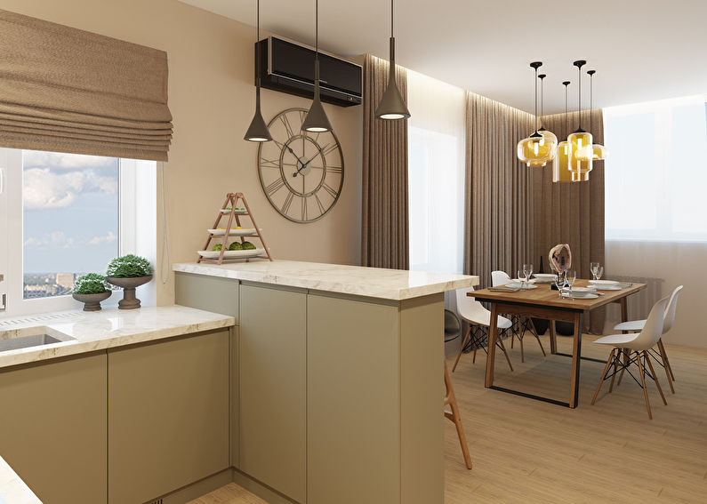 Interior of the kitchen-living room in olive tones - photo 5