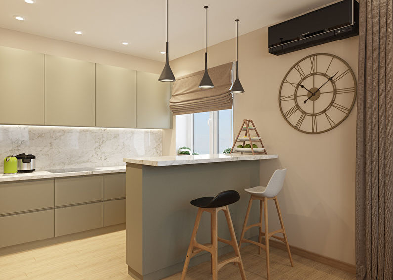 Interior of the kitchen-living room in olive tones - photo 6