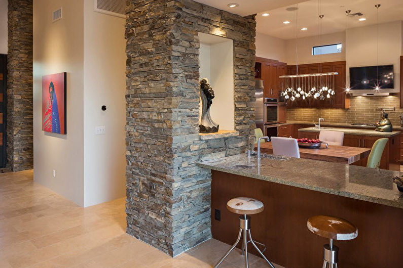 Natural decorative stone in the kitchen