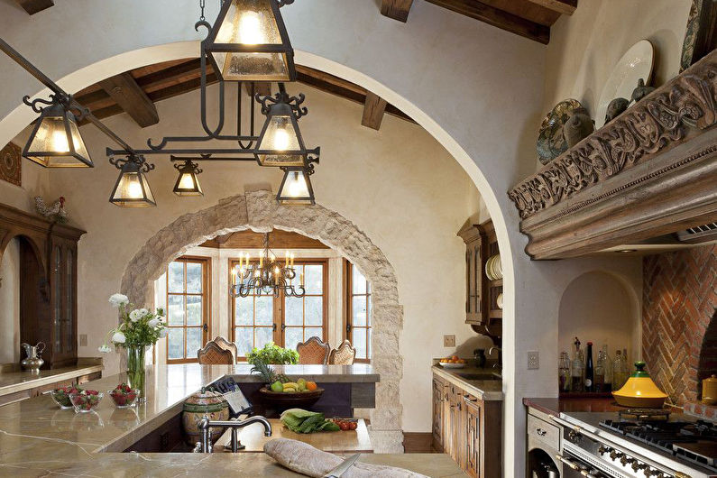 Arches and doorways made of stone in the kitchen - photo