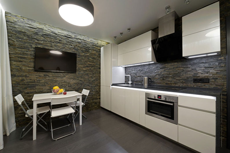 Decorative stone in the interior of the kitchen - photo