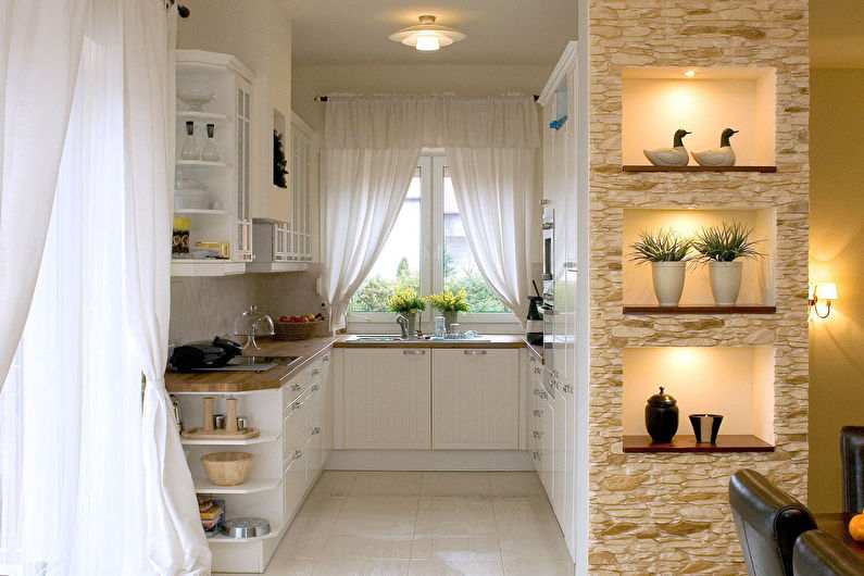 Decorative stone in the interior of the kitchen - photo