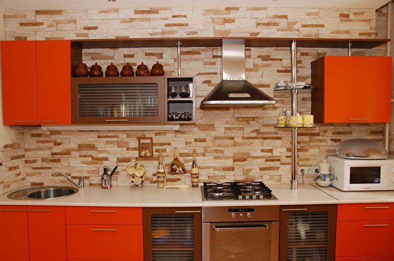Decorative stone in the interior of the kitchen - photo