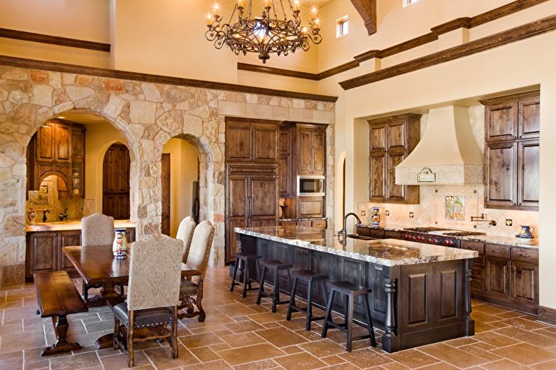 Decorative stone in the interior of the kitchen - photo