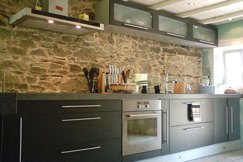 Decorative stone in the interior of the kitchen - photo