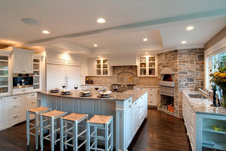 Decorative stone in the interior of the kitchen - photo