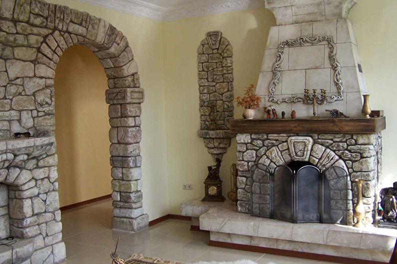 Decorative stone in the interior of the kitchen - photo