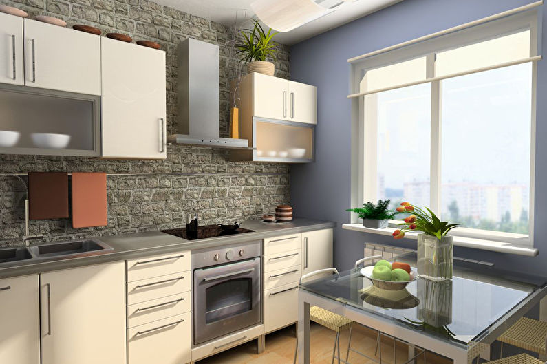 Decorative stone in the interior of the kitchen - photo