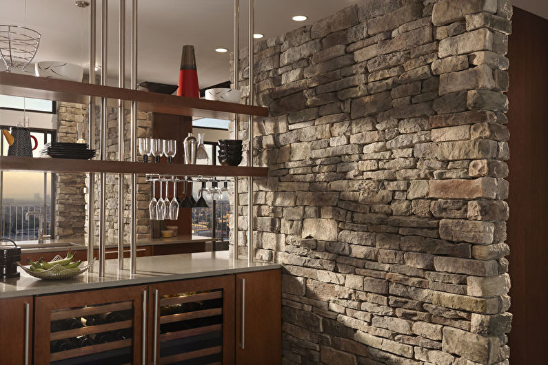 Decorative stone in the interior of the kitchen - photo