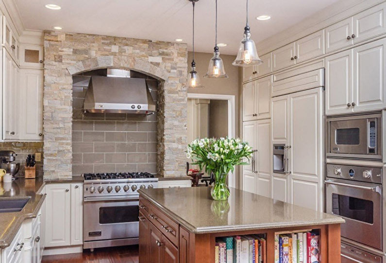 Decorative stone in the interior of the kitchen - photo