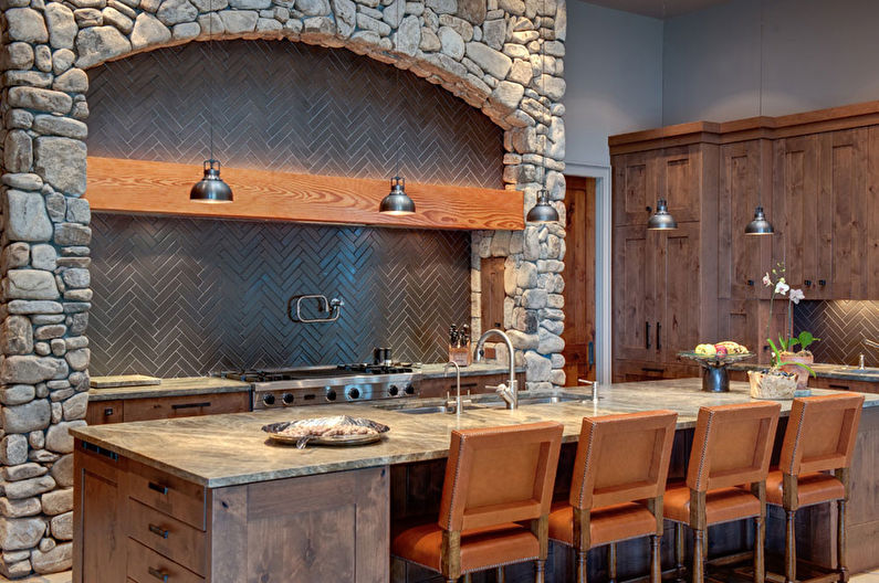 Decorative stone in the interior of the kitchen - photo