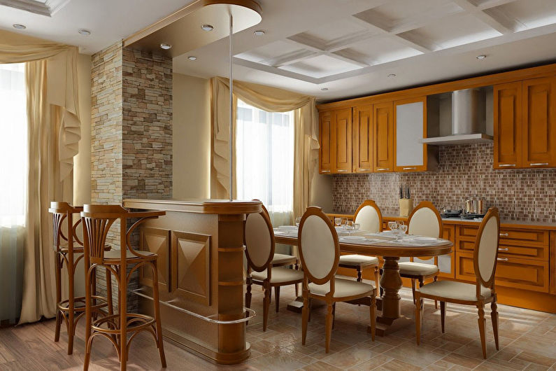 Decorative stone in the interior of the kitchen - photo