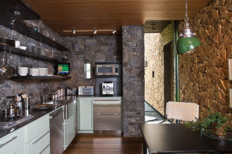 Decorative stone in the interior of the kitchen - photo