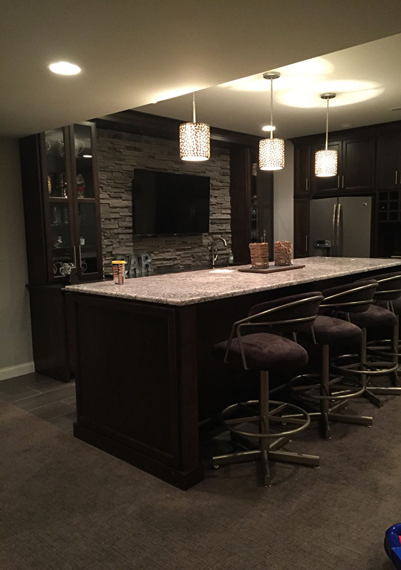 Decorative stone in the interior of the kitchen - photo