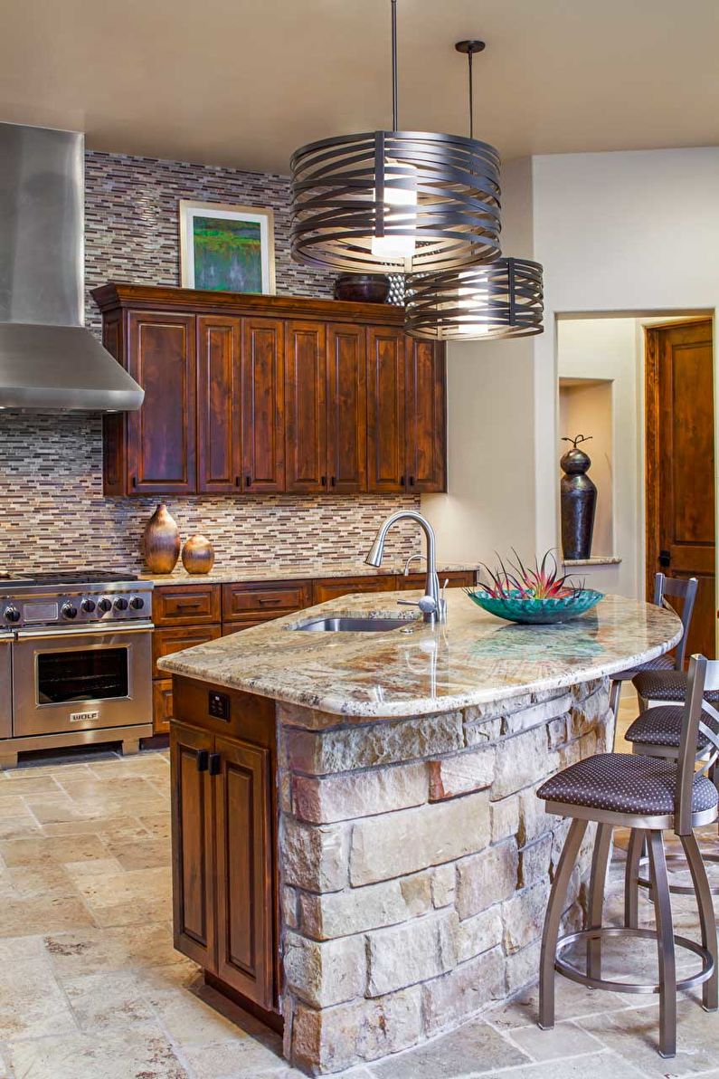 Decorative stone in the interior of the kitchen - photo