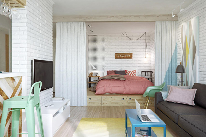 Scandinavian-style bedroom-living room - Interior Design